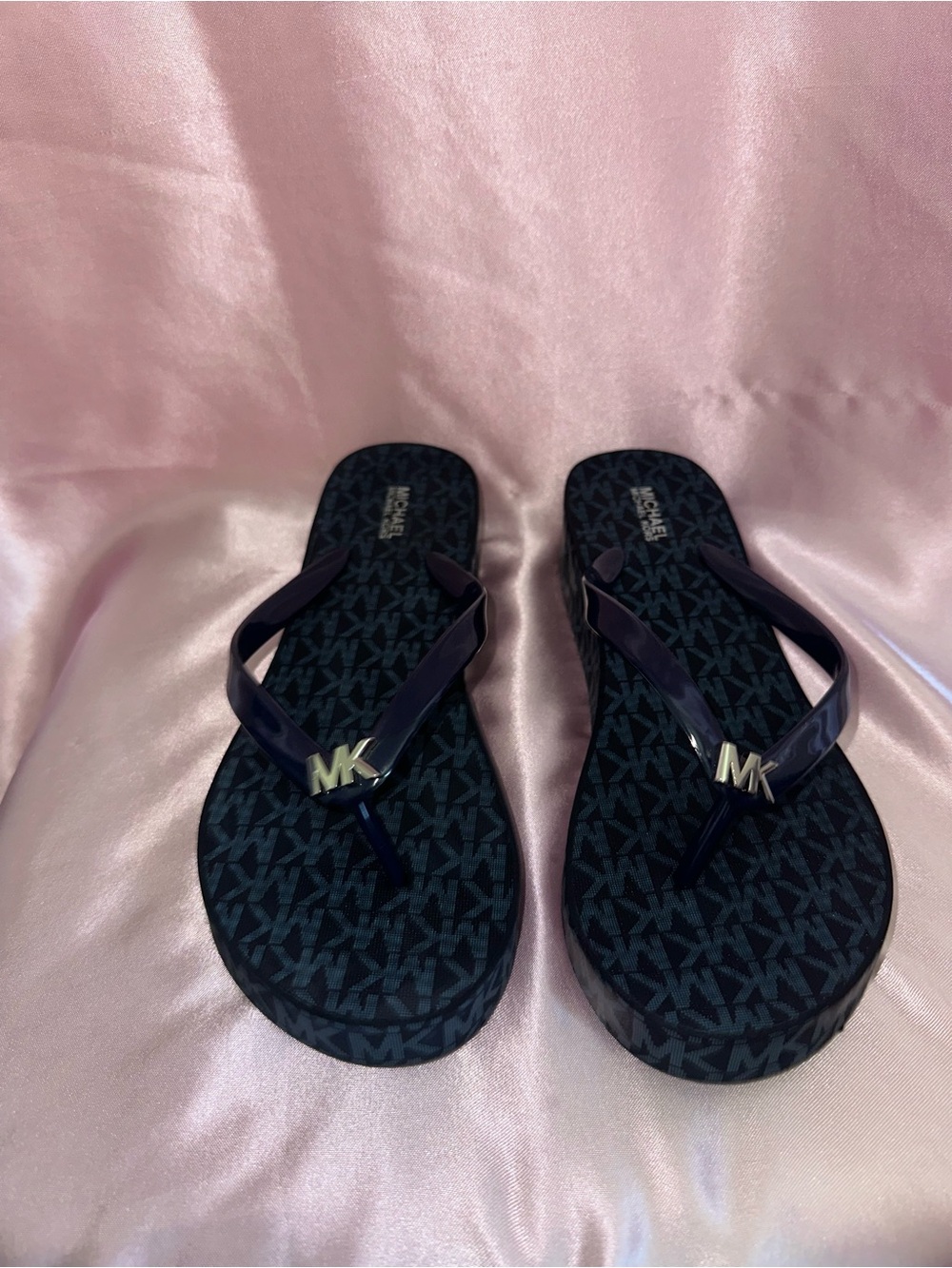 Michael Kors Dark Blue MK Logo Flip Sandals